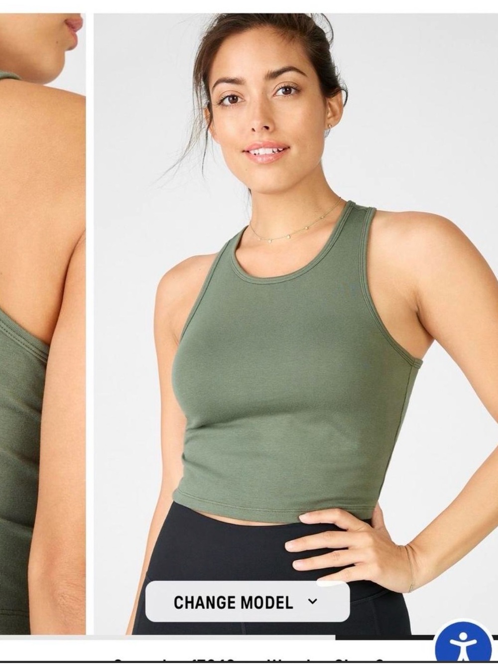Fabletics Olive Green Hook-Back Racerback Crop Tank - Picture 4 of 4